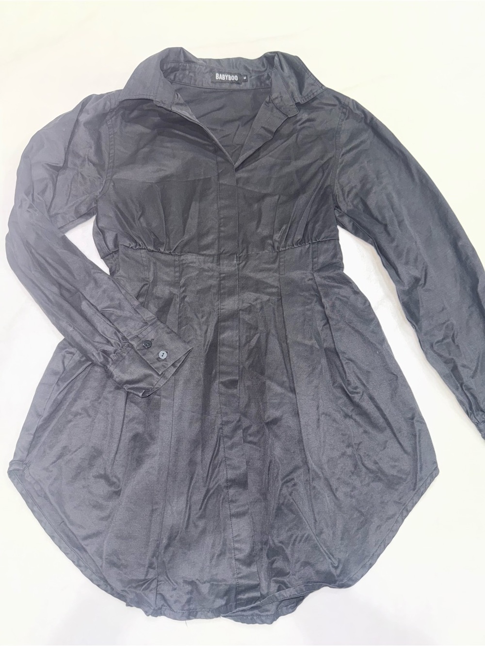 BABYBOO Black Collared Button Front Mini Dress Puff Sleeve Size M